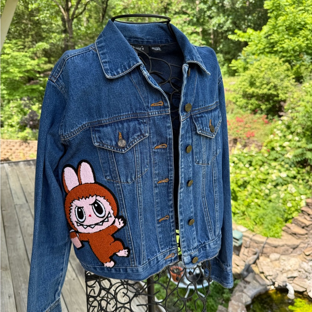 Denim Jacket with Labubu Character Patch – Size M 🐰🔥